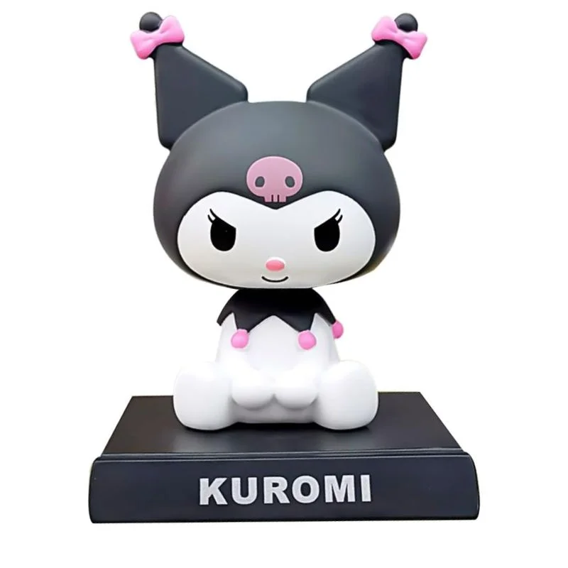 Soporte celular Kuromi Sanrio blanco y negro con detalles rosas