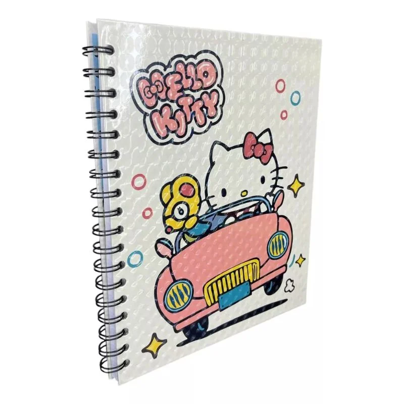 Cuaderno argollado Hello Kitty en auto rosa