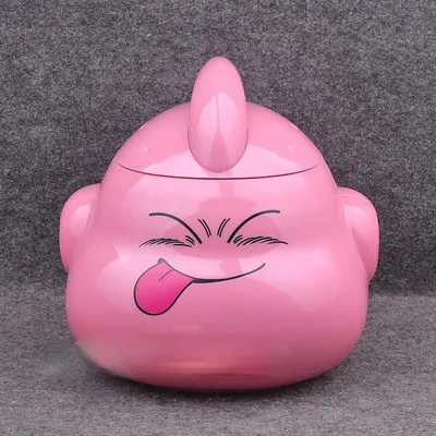 Alcancía Majin Boo Dragon Ball Z rosa con expresión traviesa