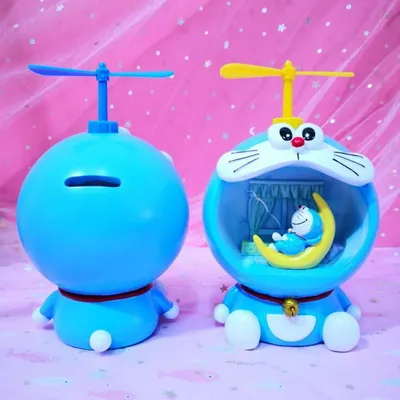 Lámpara Doraemon azul con helicóptero y alcancía decorativa