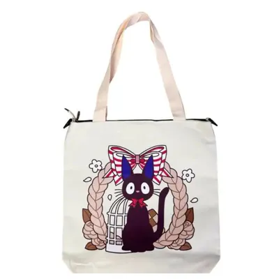 Totebag Jiji Studio Ghibli con lazo rosa y flores