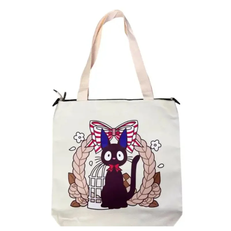 Totebag Jiji Studio Ghibli con lazo rosa y flores