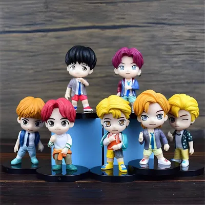 Set de 7 figuras chibi de BTS en bases negras