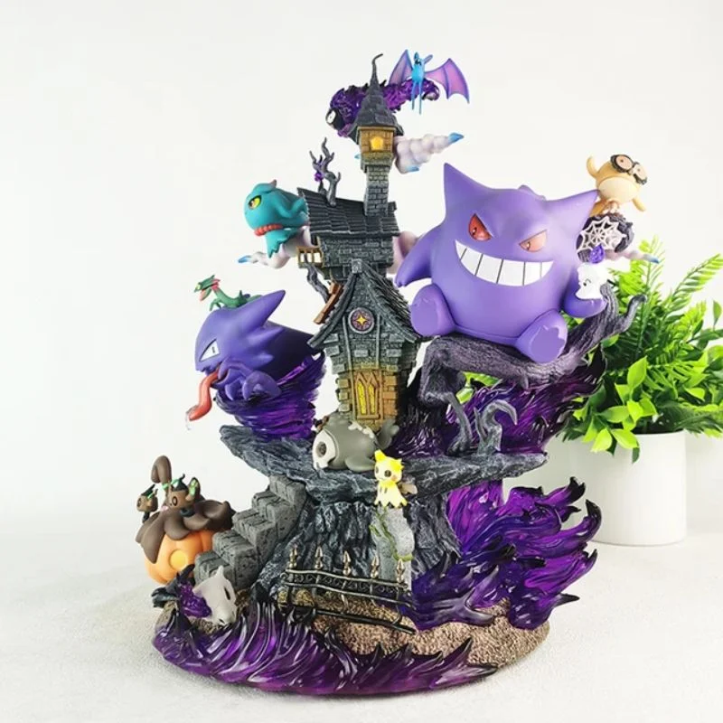 Diorama Pokémon con Gengar y casa embrujada púrpura