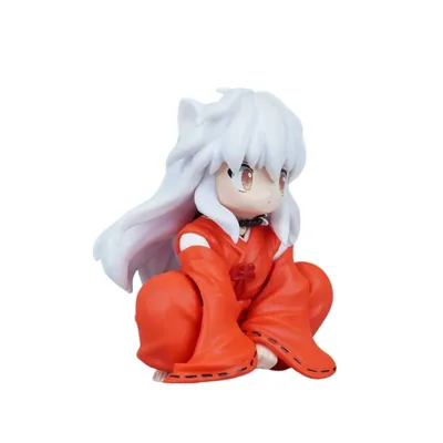 Figura Inuyasha sentado con cabello blanco y atuendo rojo