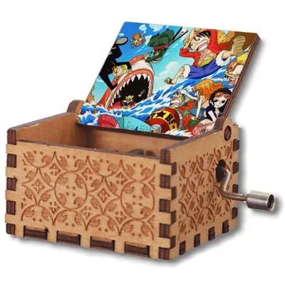 Caja musical One Piece de madera con manivela y tapa ilustrada