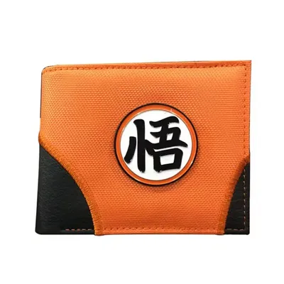 Billetera Dragon Ball naranja y negra con kanji de Goku