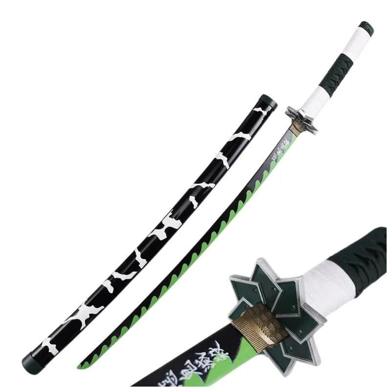 Katana Sanemi Shinazugawa Kimetsu no Yaiba con hoja verde y guarda de puntas
