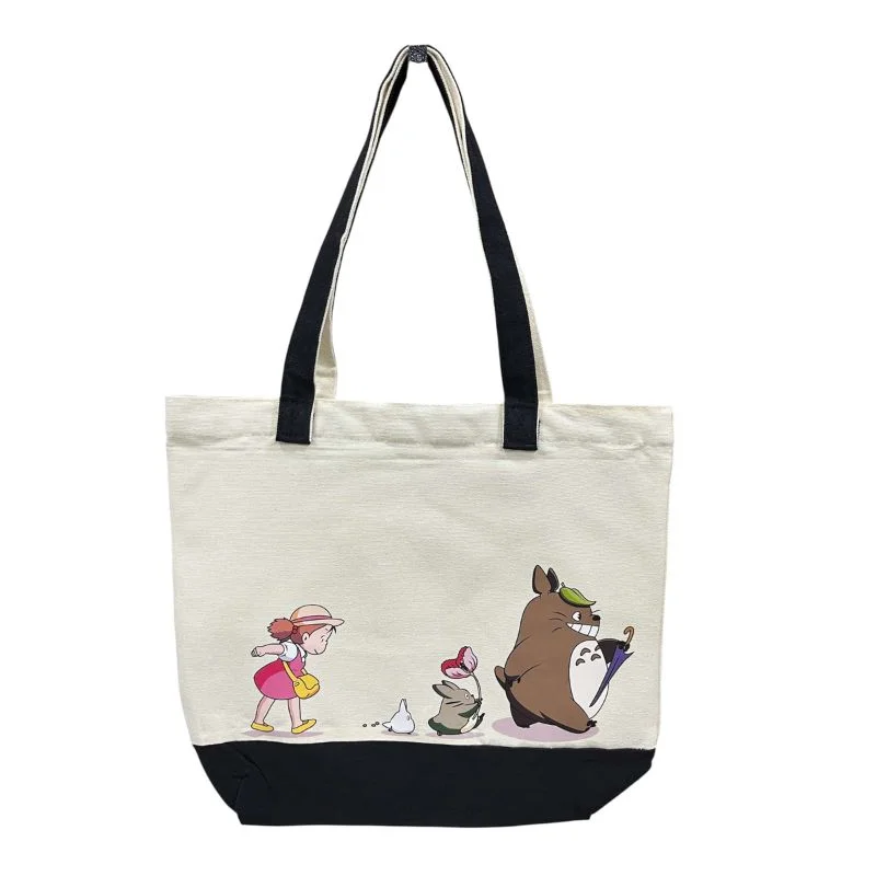 Bolso tote beige y negro con personajes de Mi Vecino Totoro de Studio Ghibli