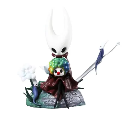 Figura Hornet de Hollow Knight con casco blanco y capa roja