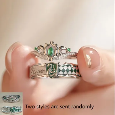 Anillos Slytherin plata con esmalte verde de Harry Potter
