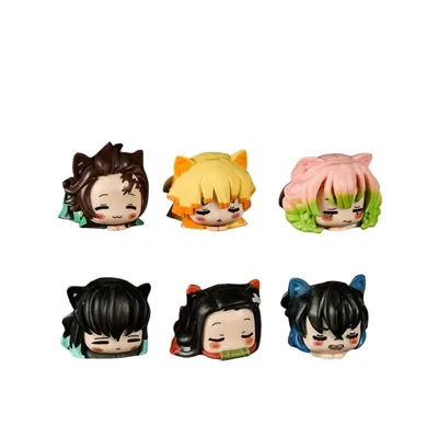 Seis figuras Kimetsu no Yaiba durmiendo con diferentes colores de cabello