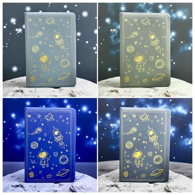 Cuaderno tapa dura astronauta y espacio con detalles dorados