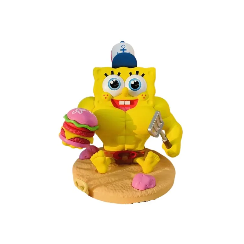 Figura Bob Esponja musculoso con sombrero marinero y hamburguesa