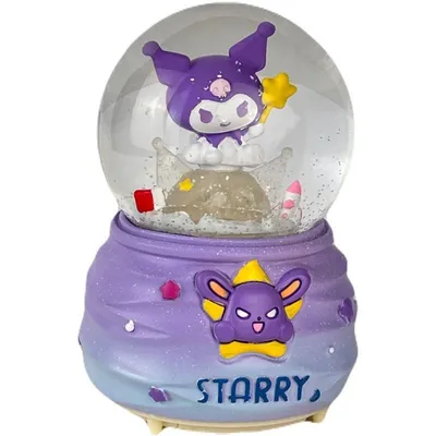 Bola de cristal Kuromi Sanrio púrpura con arena dorada