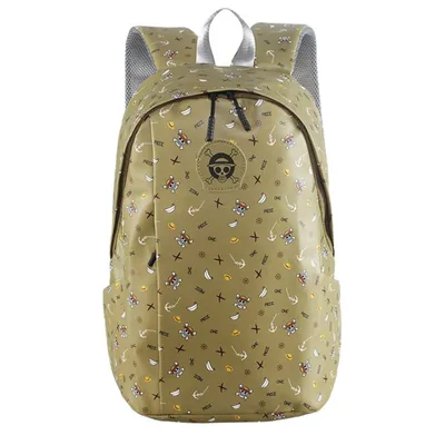 Mochila One Piece beige con calavera pirata y anclas
