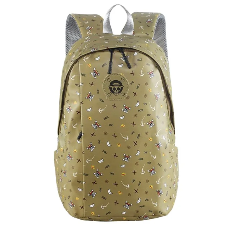 Mochila One Piece beige con calavera pirata y anclas