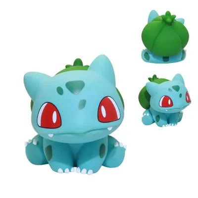 Figura Bulbasaur Pokémon azul con ojos rojos y bulbo verde