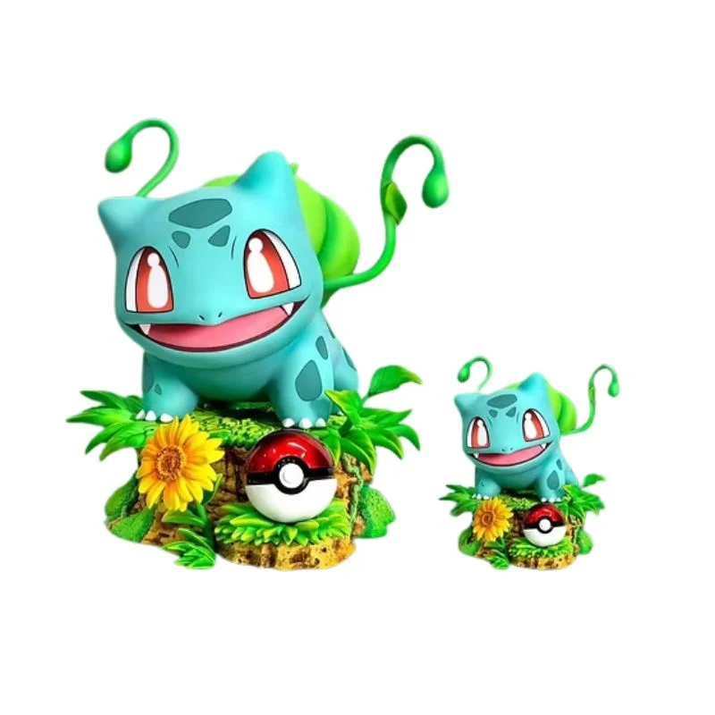 Figura Bulbasaur Pokémon con base floral y Poké Ball