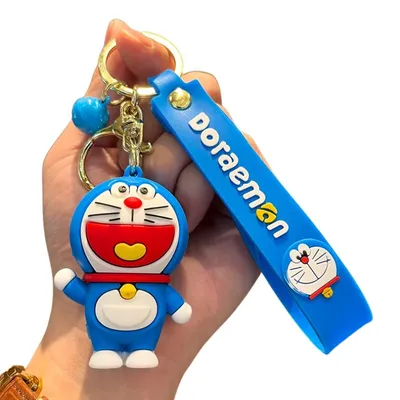 Llavero de goma Doraemon azul con etiqueta