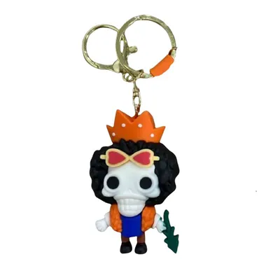 Llavero Brook One Piece - personaje esqueleto con corona naranja