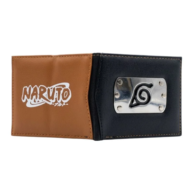 Billetera Naruto bicolor con símbolo Konoha metálico