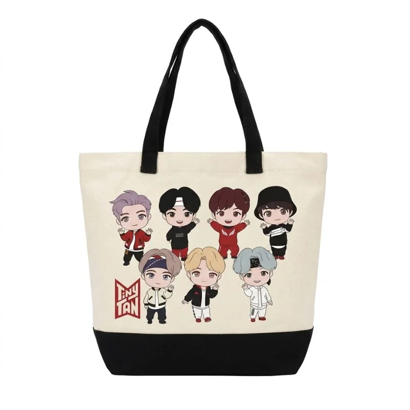 Tote bag TinyTAN BTS con los siete miembros en estilo chibi