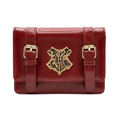 Bolso cartera Hogwarts Harry Potter color vino tinto con emblema dorado