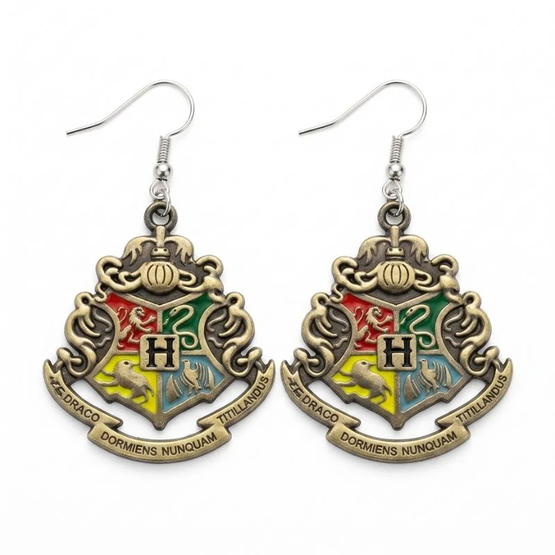 Aretes escudo Hogwarts Harry Potter con símbolos de las casas mágicas