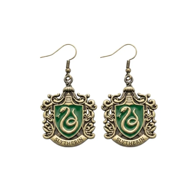 Aretes escudo Slytherin Harry Potter verde y dorado