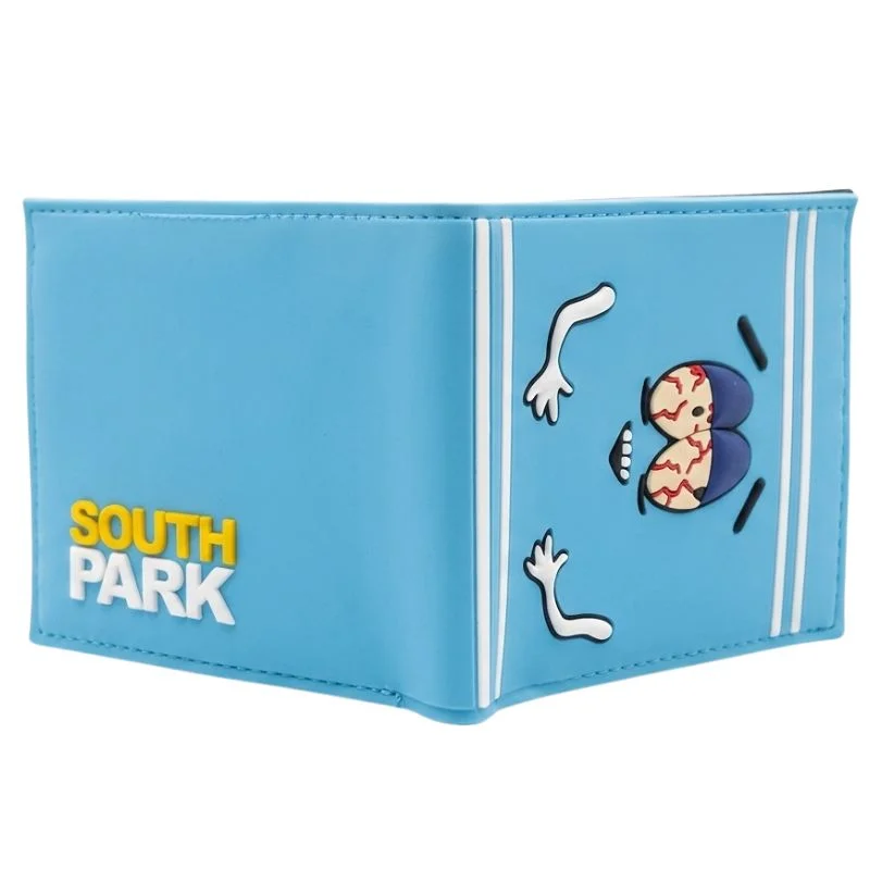 Billetera South Park azul con personaje y logo amarillo