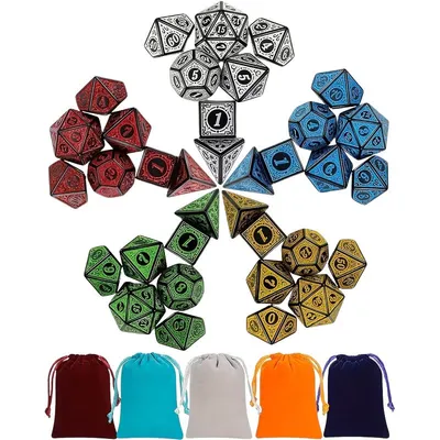 Set de dados poliédricos Calabozos y Dragones multicolor con bolsas de almacenamiento