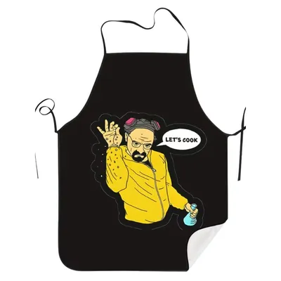 Delantal negro Breaking Bad con personaje en amarillo y texto Let's Cook