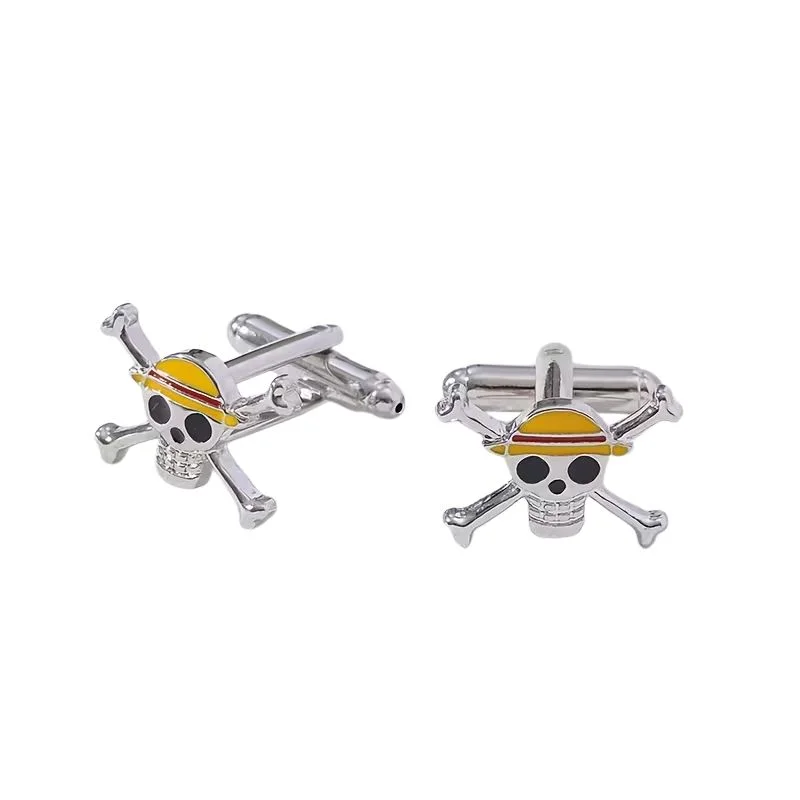 Mancornas calavera pirata Luffy One Piece plateadas y doradas