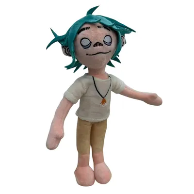 Peluche Noodle Gorillaz con cabello azul y expresión tranquila