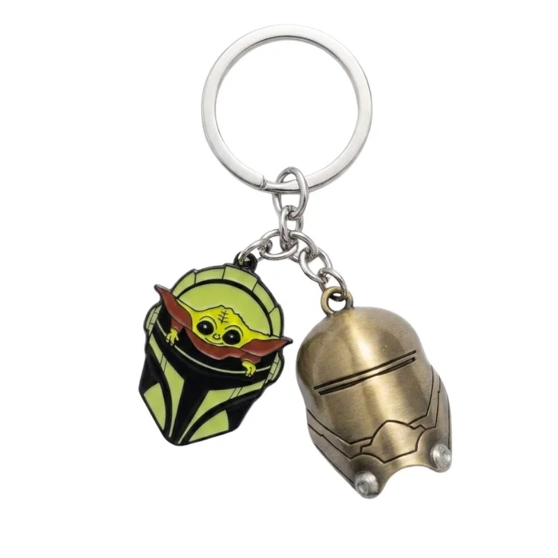 Llavero doble Star Wars con casco Mandaloriano y Grogu