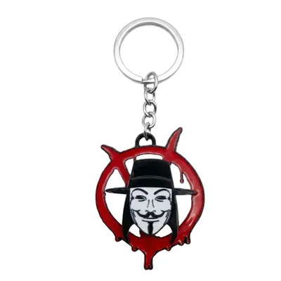 Llavero giratorio V de Vendetta con máscara anónima roja