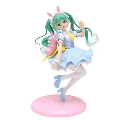 Figura Hatsune Miku con disfraz de conejita y base rosa