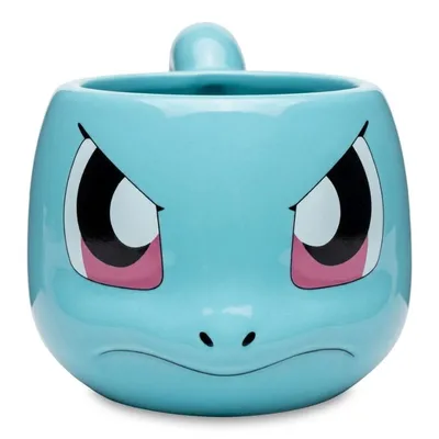 Mug 3D Squirtle Pokémon turquesa con ojos y boca en relieve