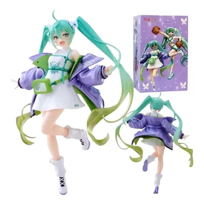 Figura Hatsune Miku con alas púrpuras y cabello turquesa estilo urbano