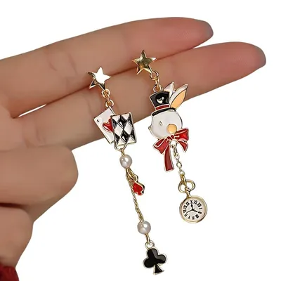 Aretes conejo blanco y cartas Alicia en el País de las Maravillas