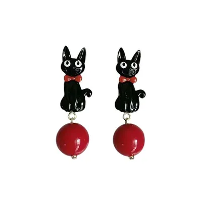 Aretes Jiji gato negro con moño rojo Studio Ghibli