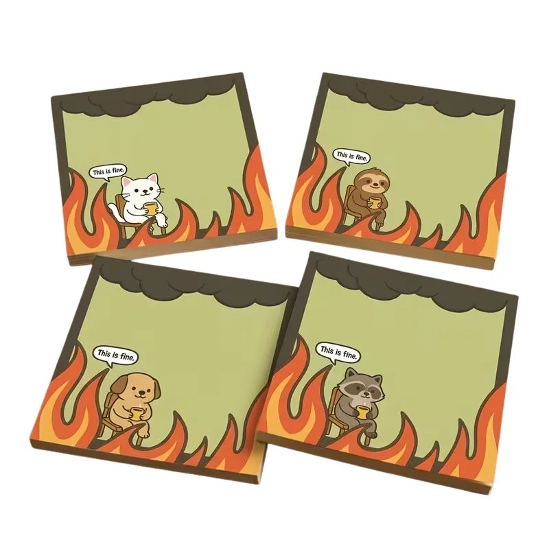 Notas adhesivas This is fine con gato, perezoso, perro y mapache en llamas