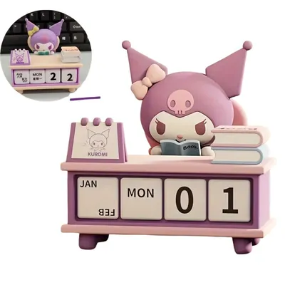 Calendario de escritorio Kuromi con figura, bloques de fecha y libros