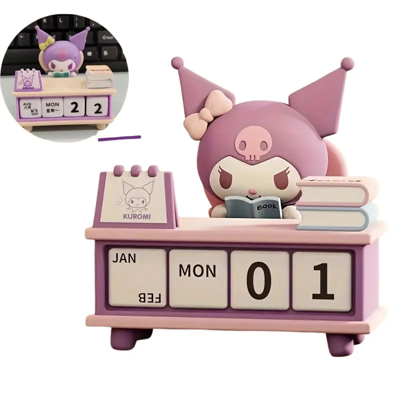 Calendario de escritorio Kuromi con figura, bloques de fecha y libros