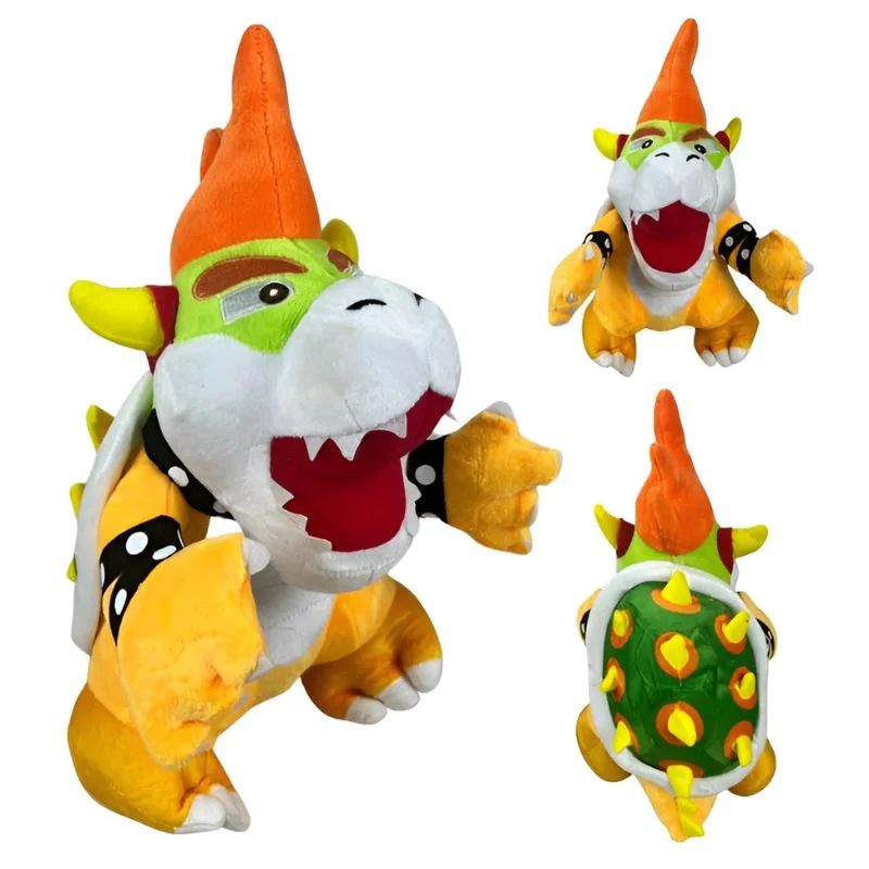 Peluche Bowser Super Mario Bros con caparazón verde y armadura dorada