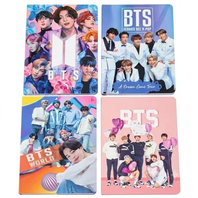 Cuaderno BTS con fotografías de los integrantes de la banda