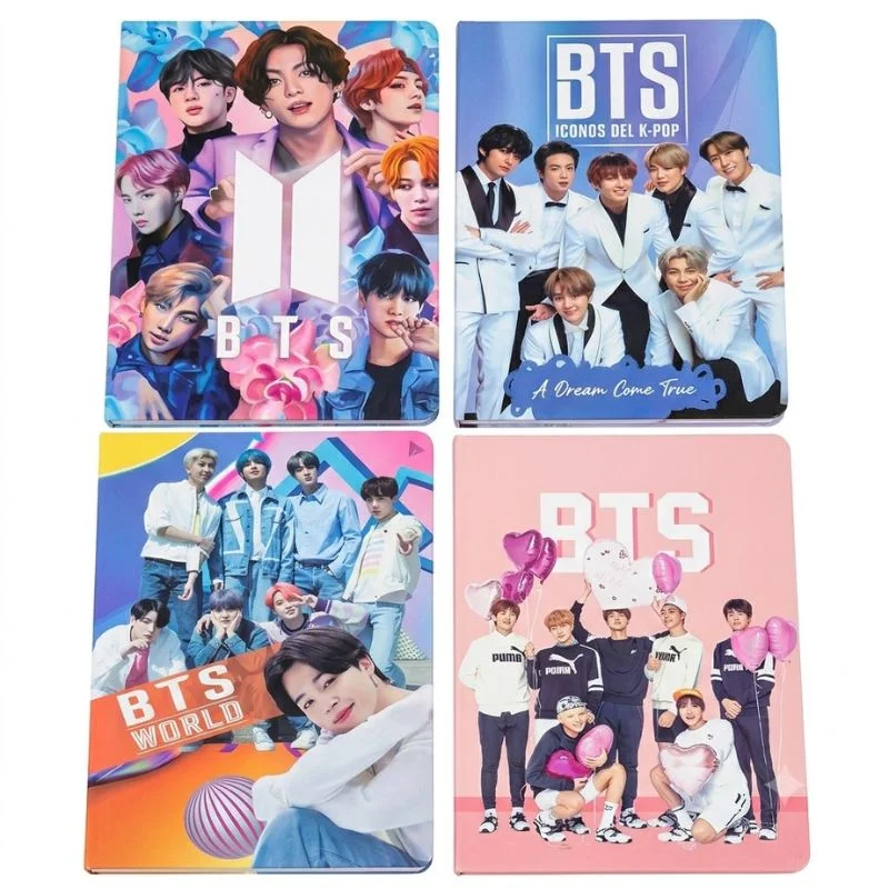 Cuaderno BTS con fotografías de los integrantes de la banda