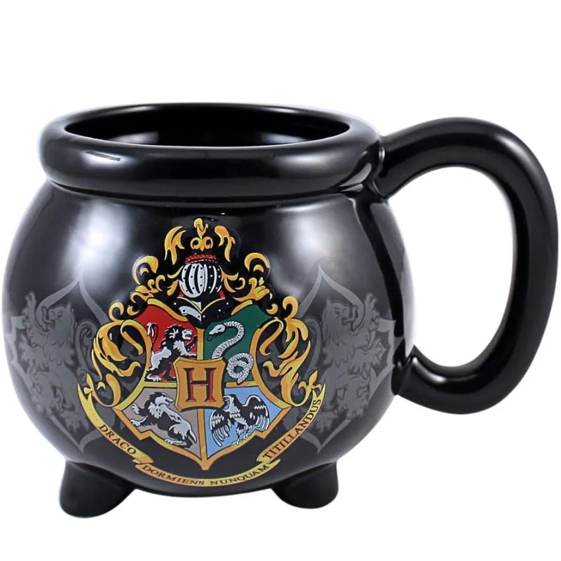 Mug caldero negro con escudo de Hogwarts — Harry Potter