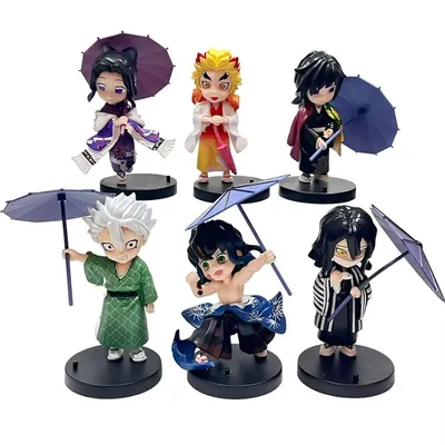 Figuras chibi Kimetsu no Yaiba con paraguas